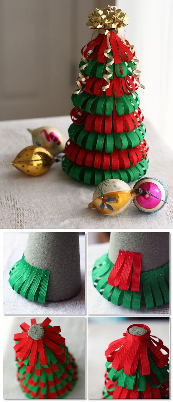 Diy Ribbon Christmas Tree Would Be Cute With Glitter Too Holiday Decoration Craft