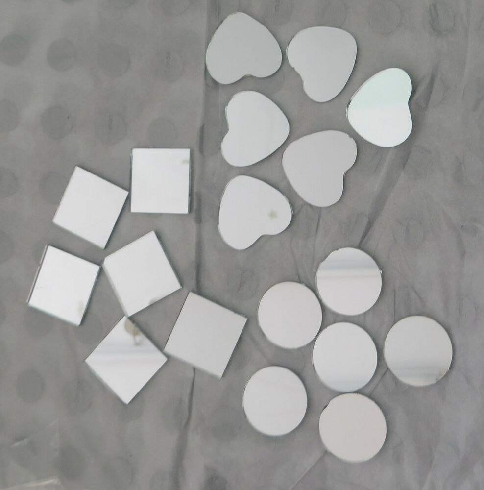 Craft Small Mirror Shapes Tiles 6 Pieces Circles Hearts Squares Mosaic 25mm